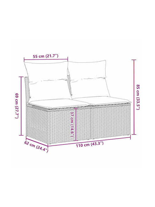 Two-Seater Outdoor Rattan Sofa with Cushions 55x55x69cm