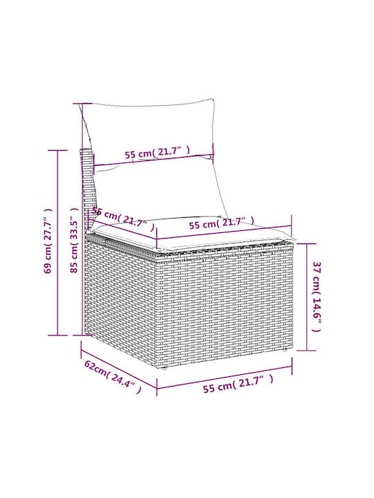 Two-Seater Outdoor Sofa Rattan with Cushions 55x55x69cm