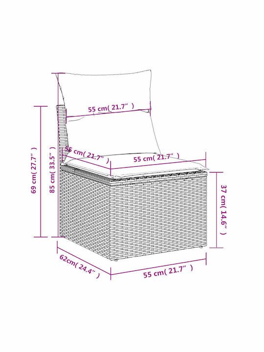 Corner Outdoor Sofa Rattan with Chest and Cushions 55x55x69cm