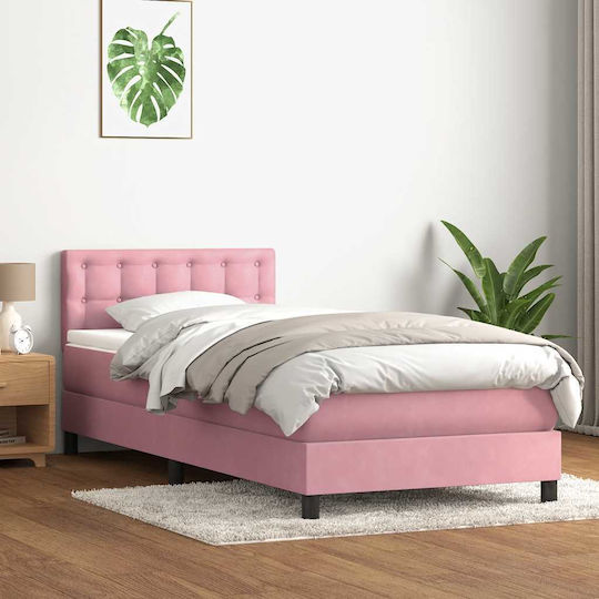 Ein Einzelbett Mit Stoff Rosa Mit Lattenrost Und Matratze 90x210cm