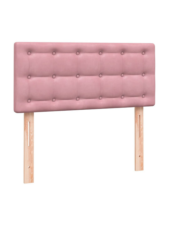 Pat Single Tapițat cu Material Textil Roz cu Plăci și Saltea 90x220cm