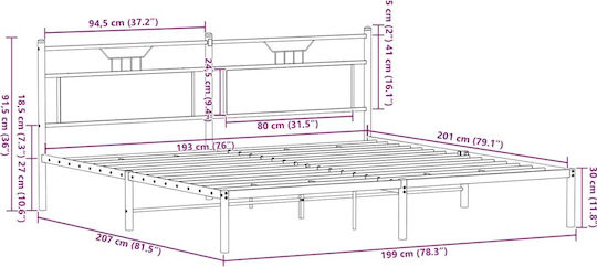 King Size Holzbetten Braune Eiche mit Lattenrost für Matratze 193x203cm