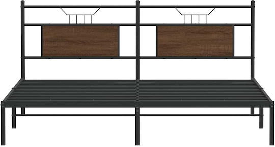 King Size Wooden Brown Bed with Slats for Mattress 183x203cm