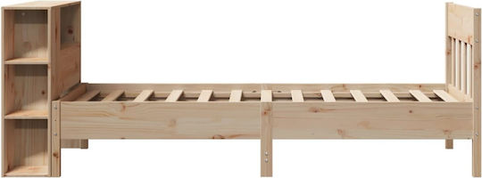Einzelbett aus massivem Holz Braun mit Lattenrost für Matratze 75x190cm