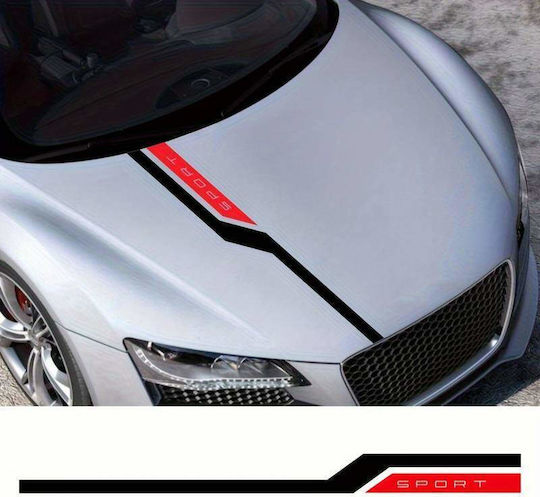 Self-Adhesive Tuning Sticker Set In Two Colours Model "Hood Stripes V3" Size 130 X 10 Cm Colour Black + Red