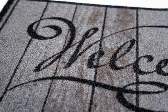 Sdim Fußmatte Teppich mit rutschfester Unterlage Ambiance 315 Welcome Wood Classic Grey-Black 50x75cm Dicke 8mm