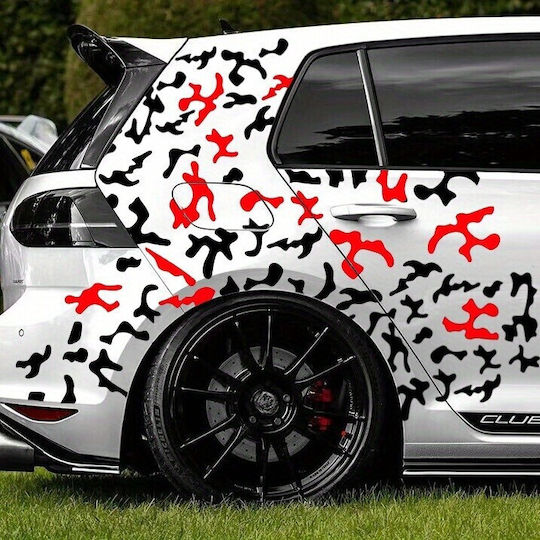 Set 2 Adhesive Tuning Stickers In Two Colors Model "paint Stains" Size 97 X 47 Cm Color Black + Red