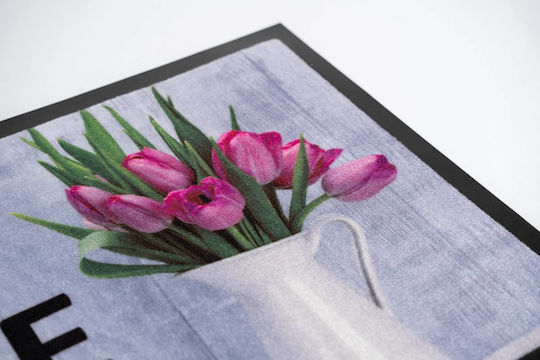 Sdim Covor de Intrare Mochetă cu Suport Antiderapant Tulips Welcome Beige - Pink 45x75buc Grosime 6mm