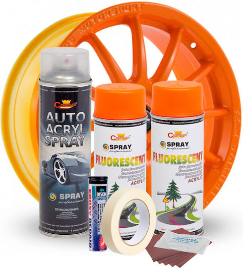 Komplettes Reparatur-Lackset für Felgen in fluoreszierendem Orange V2