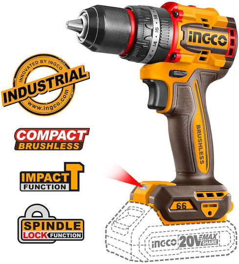 Ingco Set Impact Drill Driver & Impact Driver Brushless 20V with 2 Batteries 2Ah and Case