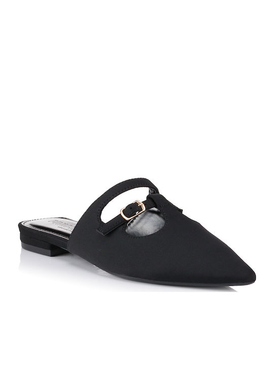 Flat Leather Mules in Black Color