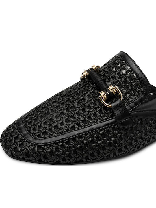 Flat Leather Mules in Black Color