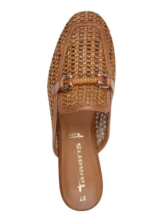Flat Leather Mules in Tabac Brown Color