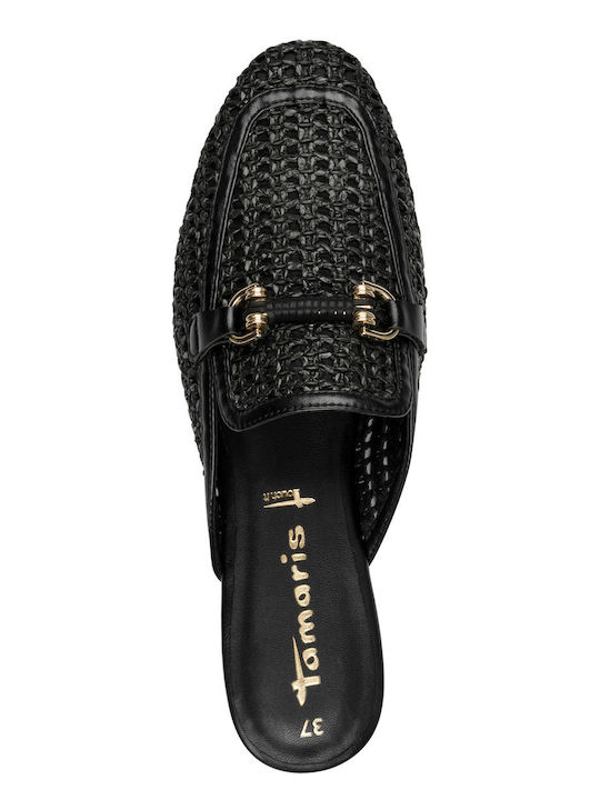 Flat Leather Mules in Black Color