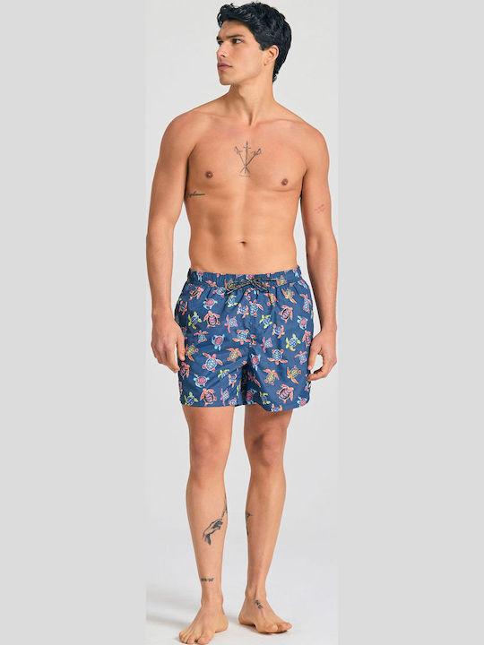 Men's Swimwear Shorts Navy Blue with Patterns
