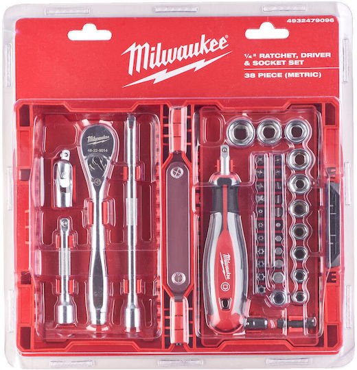 Milwaukee Set de chei tubulare și clichet 1\4" 38buc