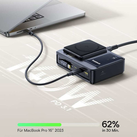 Baseus Ladestation mit USB-A Anschluss und 2 USB-C Anschlüsse und Kabel USB-C 140W in Schwarz Farbe (Nomos)