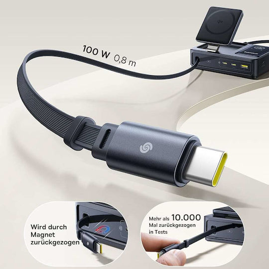 Baseus Ladestation mit USB-A Anschluss und 2 USB-C Anschlüsse und Kabel USB-C 140W in Schwarz Farbe (Nomos)