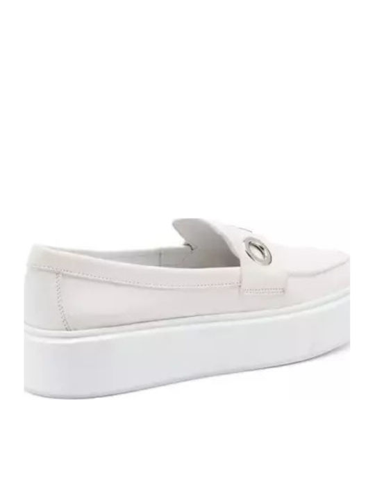 Δερμάτινα Γυναικεία Loafers σε Λευκό Χρώμα