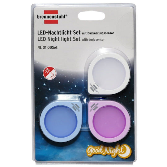 Brennenstuhl LED Night Light with Battery Powered and Photocell 3pcs