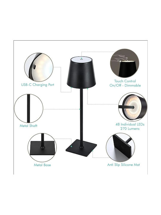 GTSA Metal Table Lamp LED with Black Shade and Base