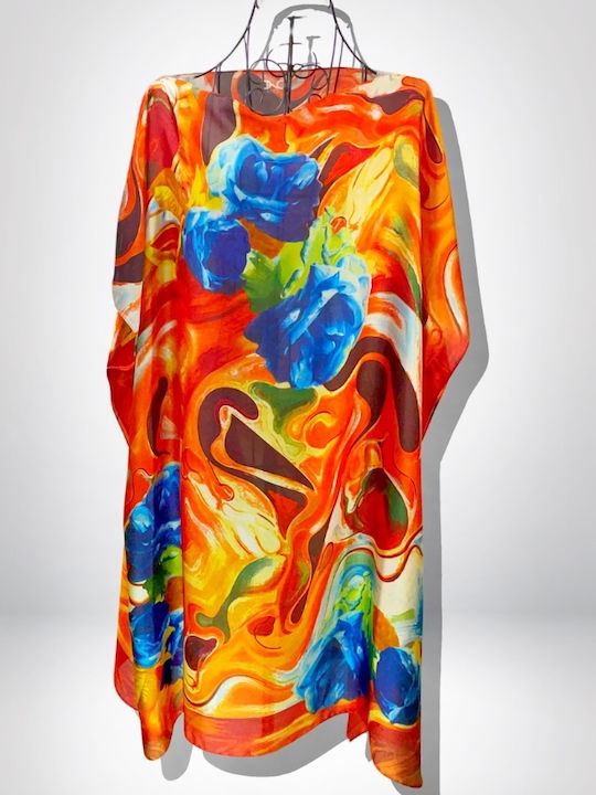 Damen Poncho Kleid 24t Orange Blau Einheitsgröße Intl