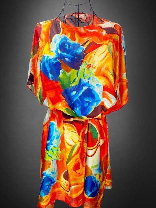 Women's Poncho Dress 24t Orange Blue One Size Intl