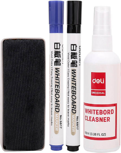 Deli Sponge for Whiteboard + Spray + 2 Black Markers 7839