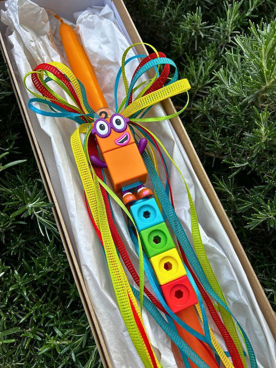 Osterkerze Rund mit Schachtel Zahlenblock Zwei Numberblock Two Orange