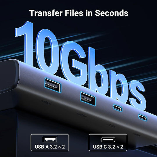 Ugreen CM639 USB-C Docking Station with HDMI/DisplayPort 4K PD and 3 Monitor Connection Gray