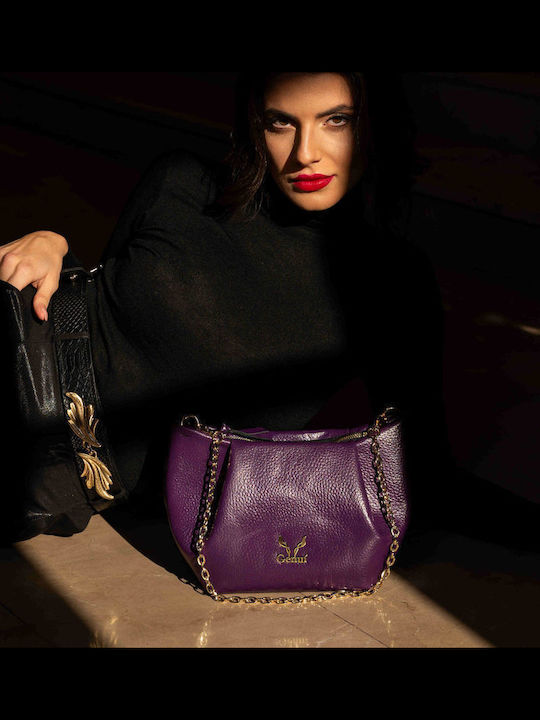 Leder Damentasche Schultertasche Lila