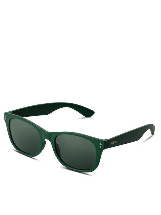 Smooder Unisex Sonnenbrille mit Grün Kunststoff Gestell und Grün Spiegel Linse