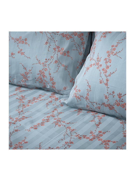Beauty Home Art 12211 Emerald Set Coverlet Queen Size Cotton Satin Sky Blue 220x240cm