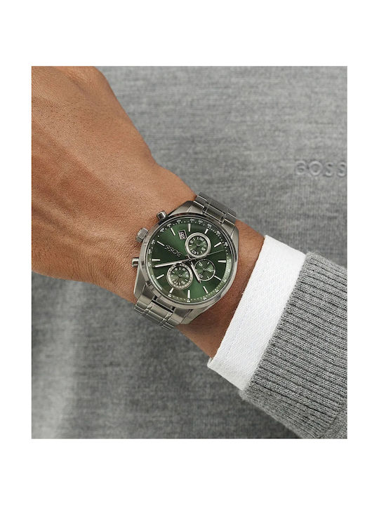 Boss Grand Prix Herrenuhr Chronograph Batterie mit Gray Metallarmband