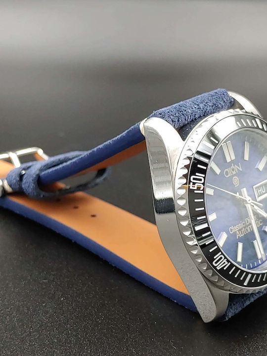 Aion Ceas Barbati 36mm Baterie cu Curea din Piele Albastră