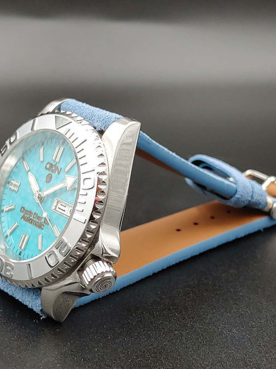 Aion Men's Watch 12.3mm Battery with Turquoise Leather Strap