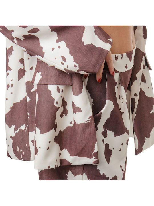 Καφέ Σετ Παντελόνα Σακάκι Animal Print