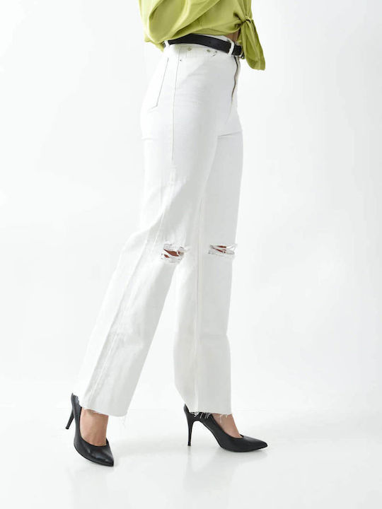 Hoch tailliert Damenjeans mit Rissen in Schlanker Passform White