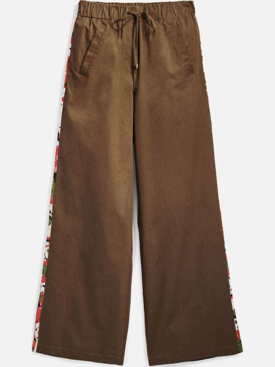Lacroix Women's Fabric Trousers with Elastic Regular Fit Striped Brown