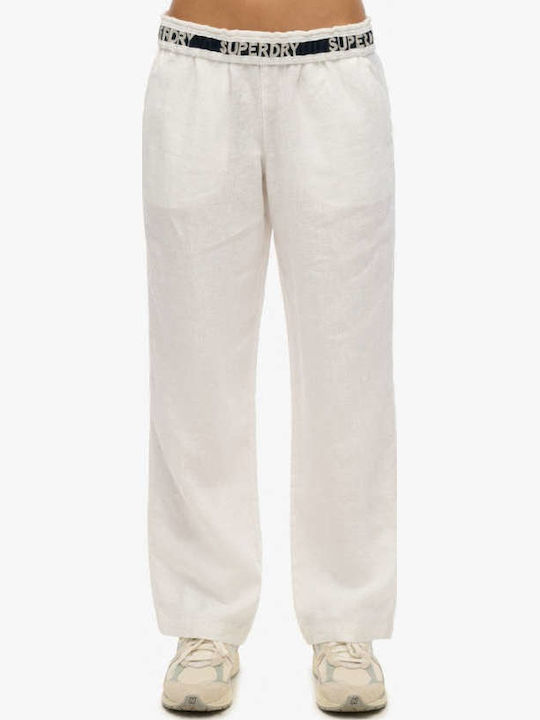Damen Stoff Hose mit Gummizug Weiß