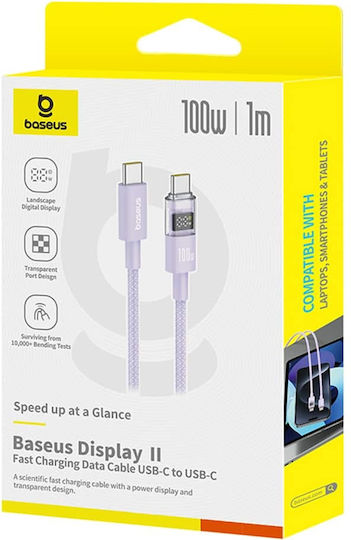 Baseus Редовна USB 2.0 Кабел USB-C мъжки - USB-C мъжки 100W Лилав 1м (P10382702511-00)