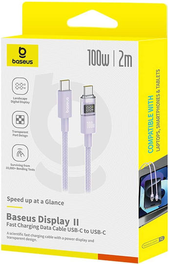 Baseus Редовна USB 2.0 Кабел USB-C мъжки - USB-C мъжки 100W Лилав 2м (P10382702511-01)