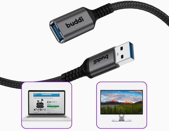 Buddi USB 2.0 Kabel USB-A-Stecker - USB-A-Stecker / USB-A-Buchse / USB-B-Stecker Schwarz 3m