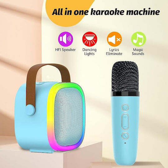 Boxă Karaoke Cu Microfon Wireless Și Efecte De Iluminare Albastre