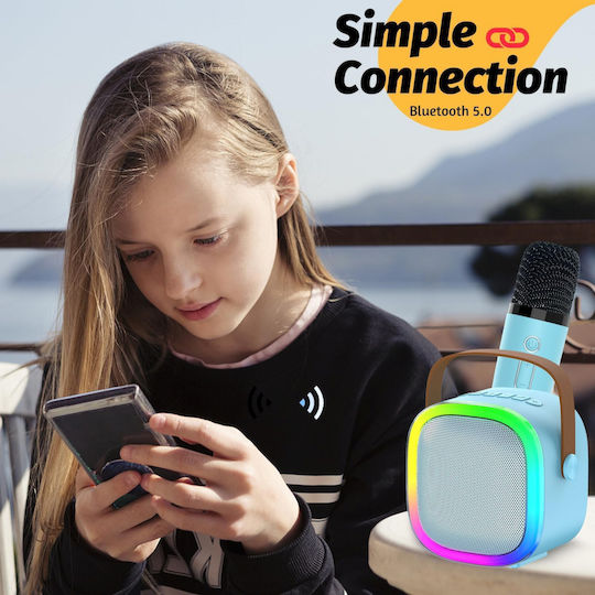 Boxă Karaoke Cu Microfon Wireless Și Efecte De Iluminare Albastre