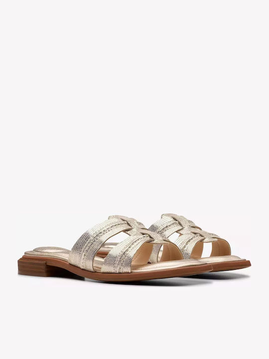 Mule Leather Women's Flat Sandals in Gold Color
