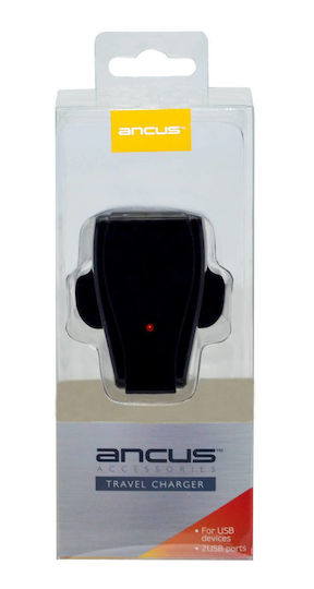 Ancus Ladegerät ohne Kabel mit 2 USB-A Anschlüsse Schwarzs (Dual USB 5V 3100mAh)