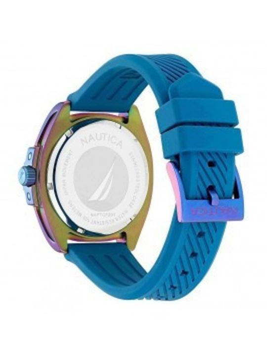 Nautica Tin Can Bay Men's Watch Battery with Turquoise Rubber Strap