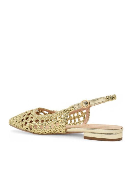 Γυναικείες Μπαλαρίνες Slingback με Λουράκι σε Χρυσό Χρώμα
