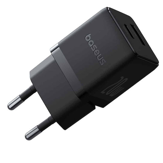 Baseus с USB-A порт и USB-C порт и кабел USB-C - USB-C 20W Power Delivery / Quick Charge 3.0 Черен (Palm)